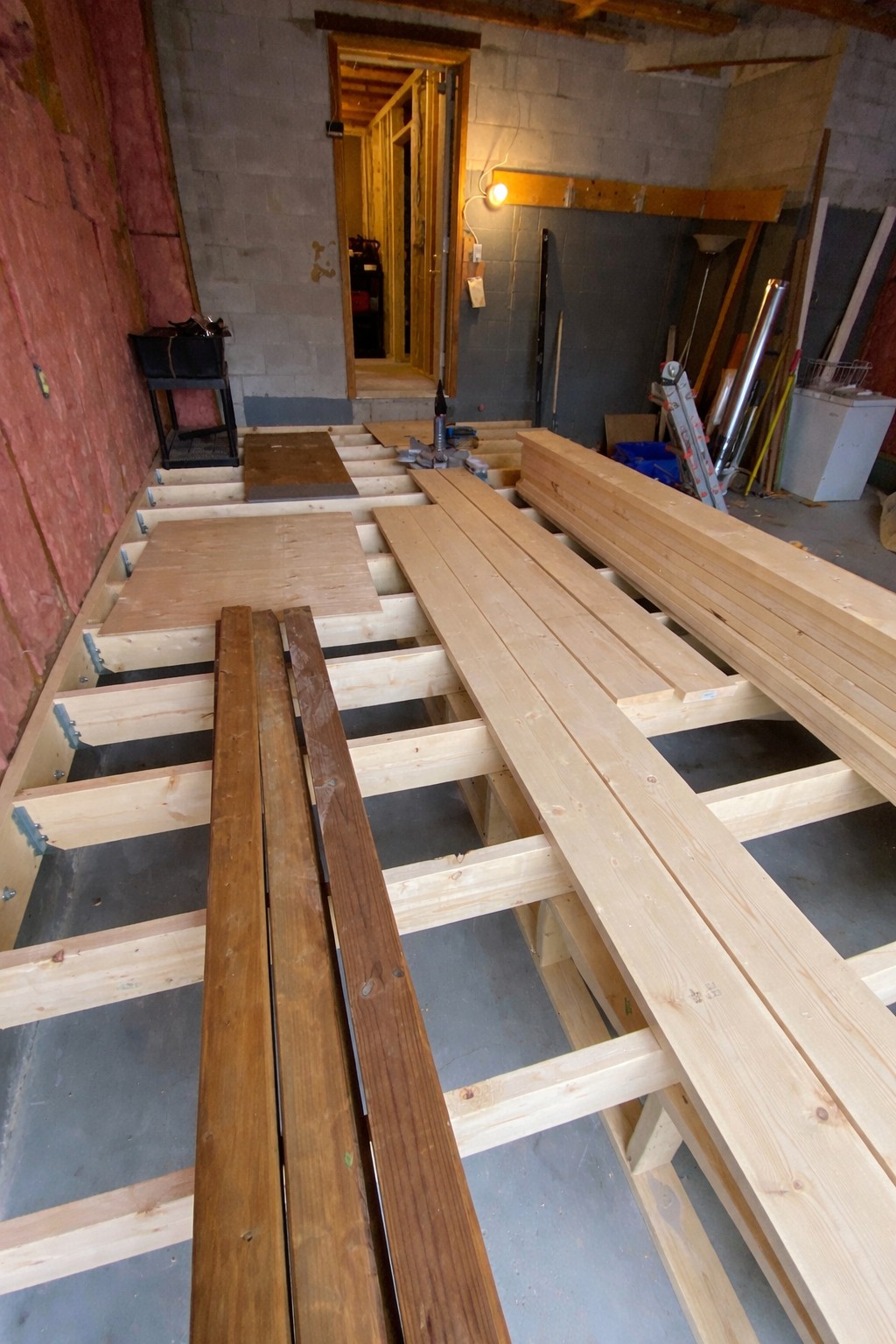 Framing stage photo of garage conversion ADU in Clarington, Ontario